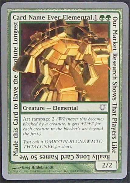 画像1: 【アンヒンジド】 Our Market Research Shows That Players Like Really Long Card Names So We Made this Card to Have the Absolute Longest Card Name Ever Elemental　緑 107/140 (1)