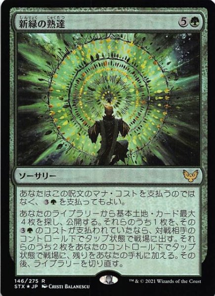 画像1: 【ストリクスヘイヴン：魔法学院 レア　FOIL】新緑の熟達　146/275 (1)